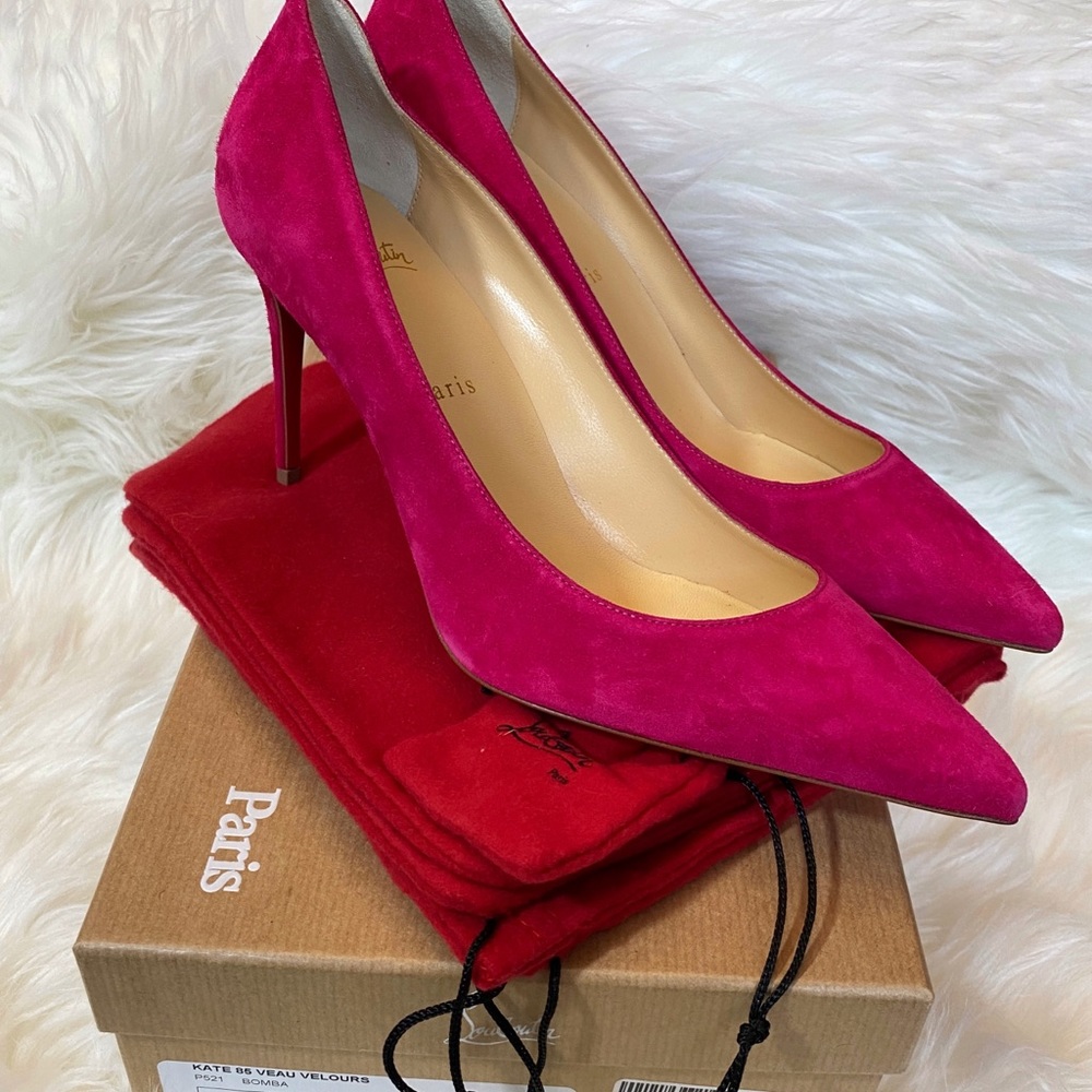 Christian Louboutin Bomba Pink Kate 85 Suede Pumps